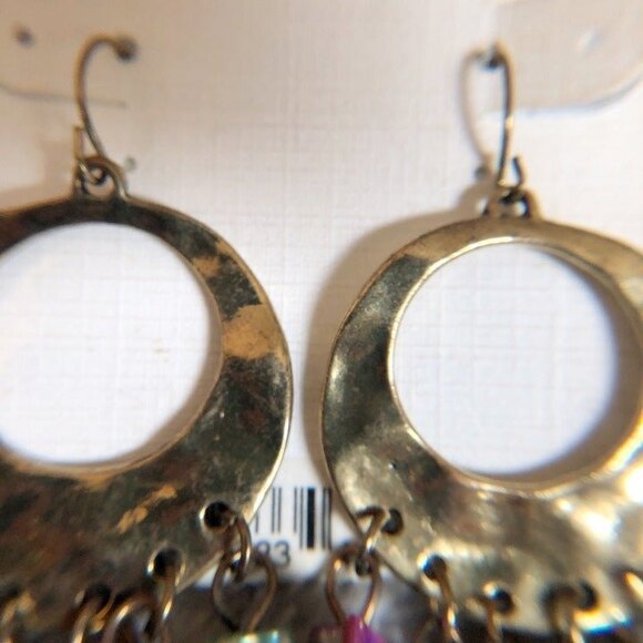 Liz Claiborne Chip Stone Hoop Pierced Dangle Earrings NOC - Picture 4 of 8